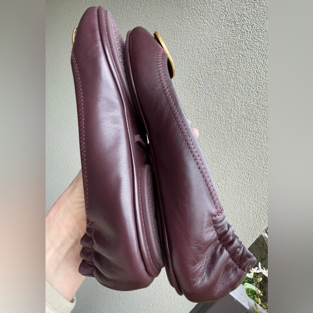 Tory Burch Women's Burgundy  Flats with Gold Emblem. - Picture 14 of 16
